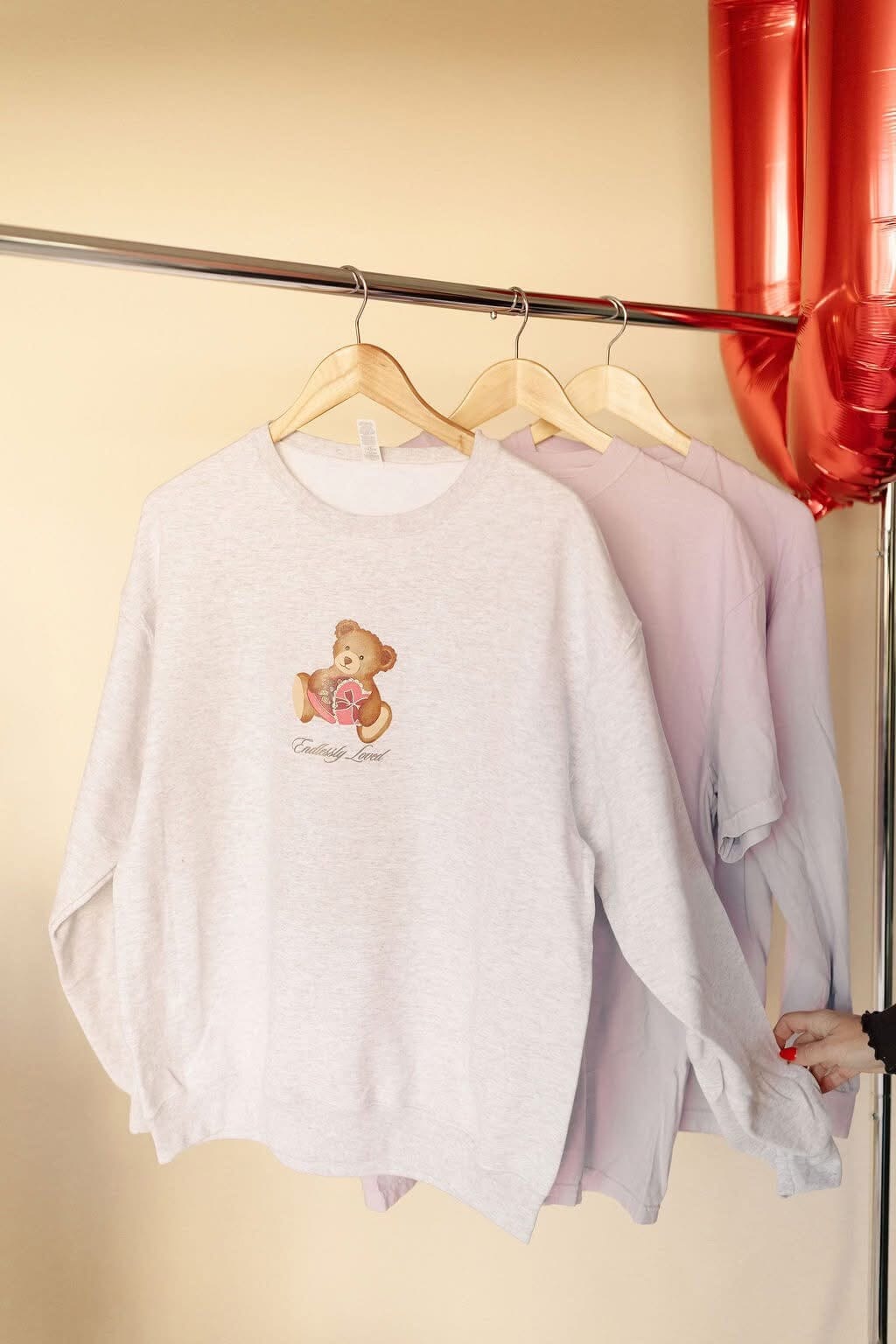 PREORDER | Endlessly Loved Retro Teddy Bear Grey Crewneck Long sleeve Chaudoin Creations 