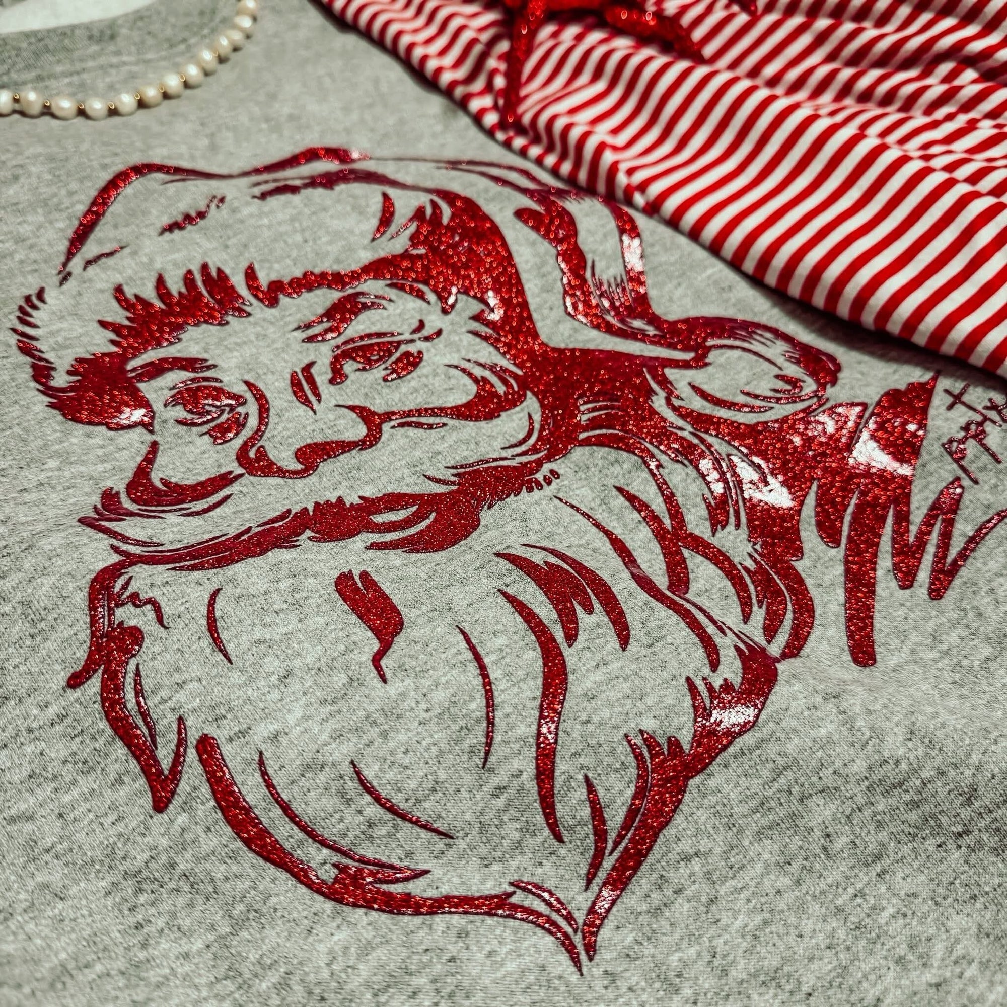Glitter Santa Grey Crewneck Sweatshirt Long sleeve PPTX 