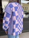 Very Peri Soft Fuzzy Checkered Cardigan Cardigan Anniewear 