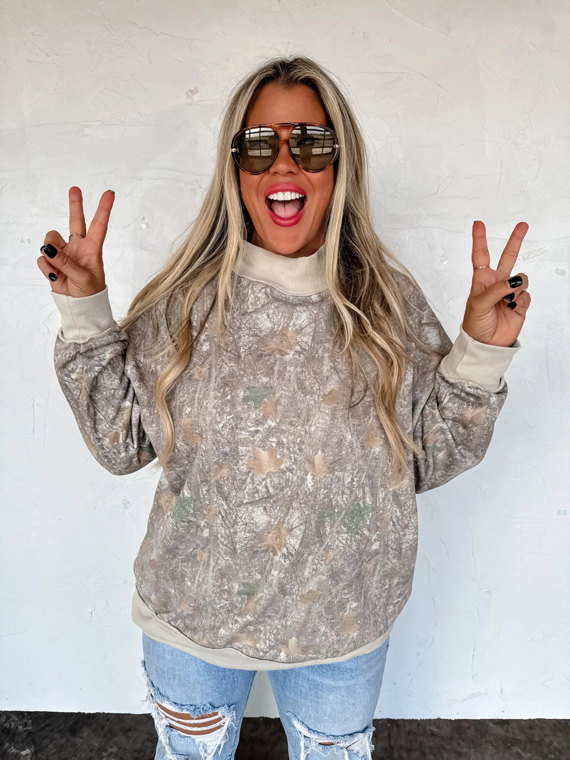 Camo and Leopard Mock Neck Sweatshirts Long sleeve Blakely 