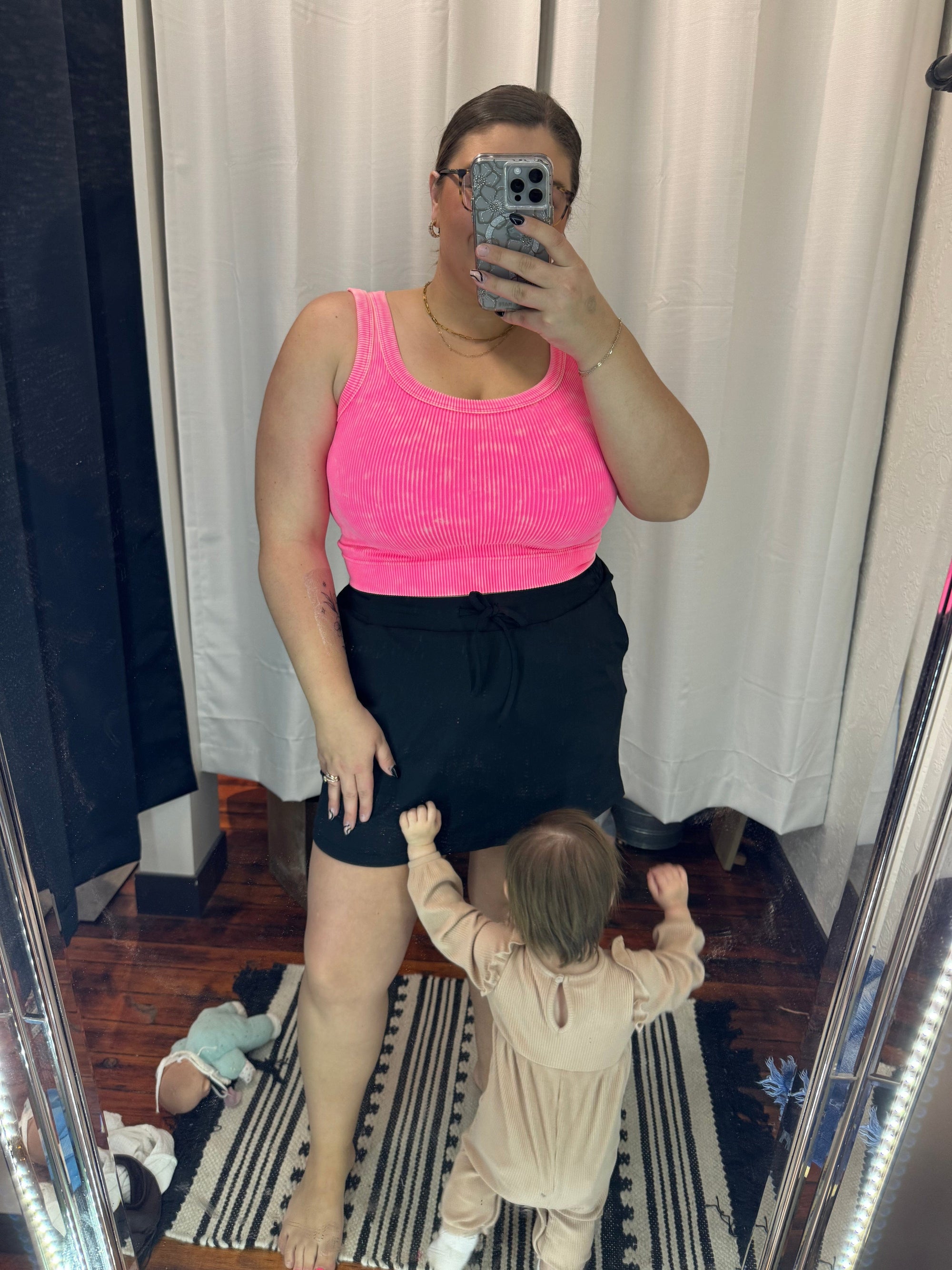 Neon Coral Acid Wash Ribbed Crop Tank Top Summer Tanks Zenana 