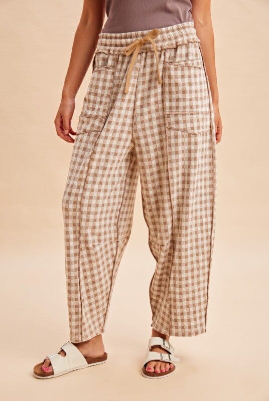 Light Mocha Gingham Plaid Barrel Sweatpants Bottoms Anniewear 
