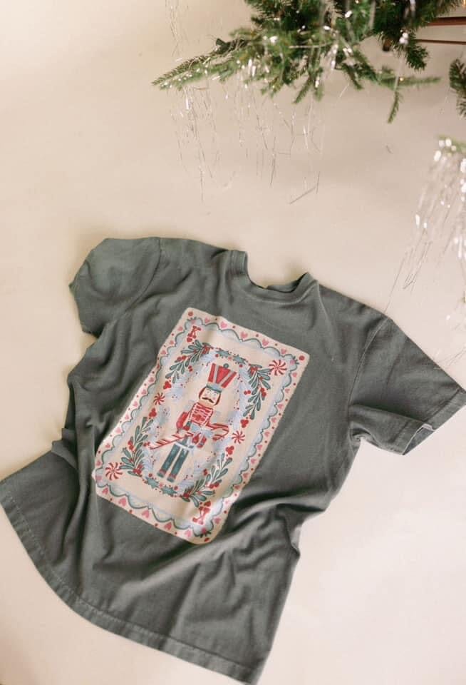 Nutcracker Playing Card Blue Spruce Comfort Colors Graphic Tee Short sleeve Chaudoin Creations 