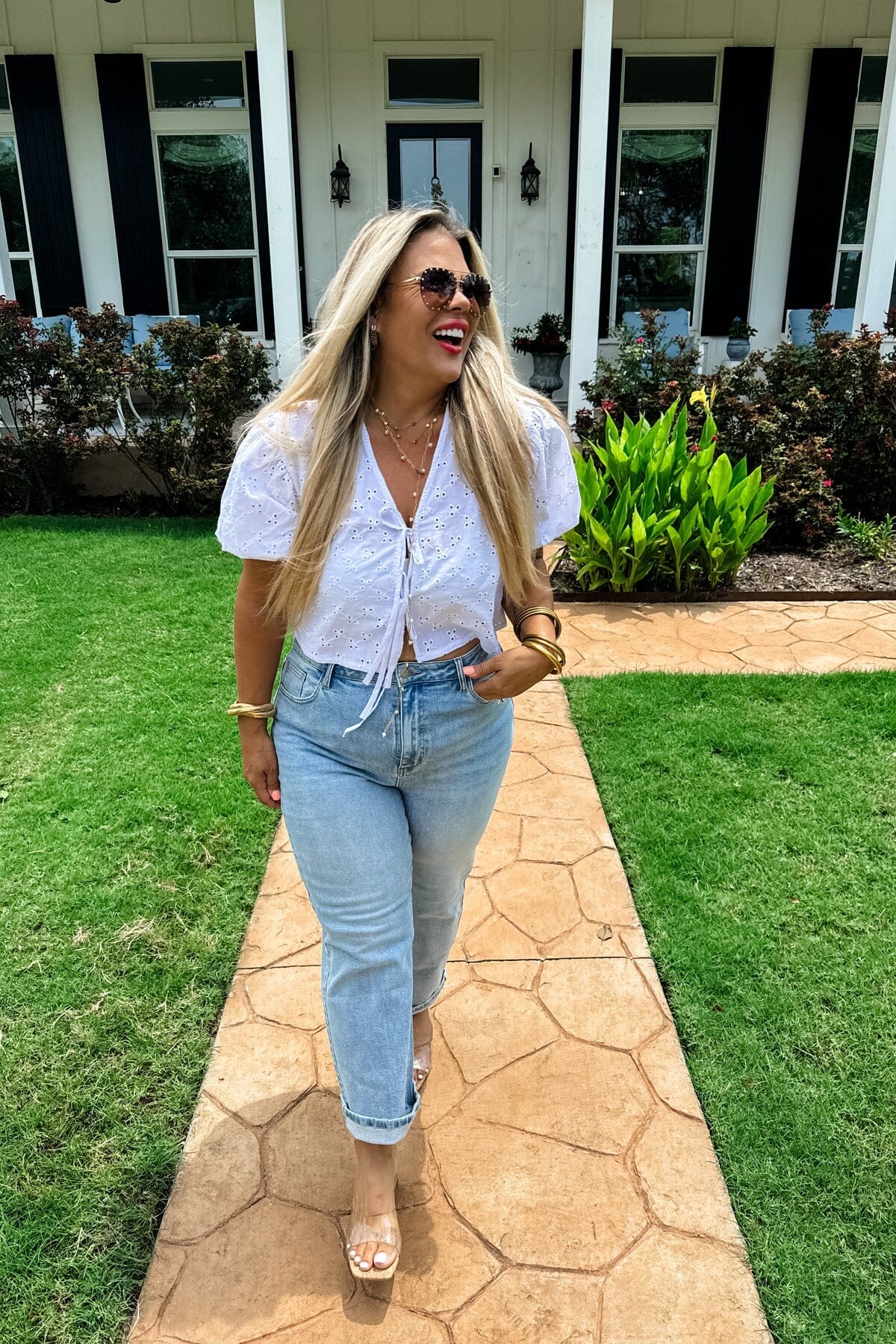 Liliana Off White Lace Up Top Short sleeve Blakely 