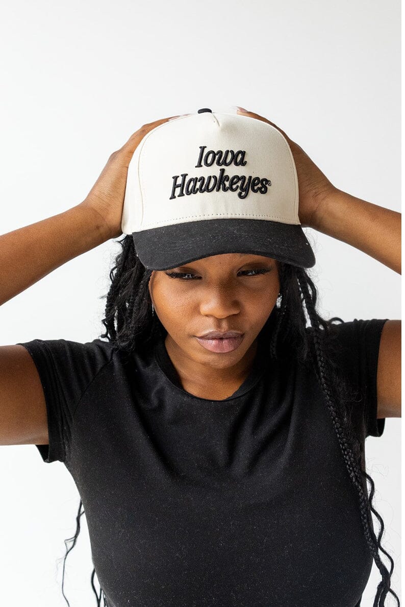 Iowa Hawkeyes Licensed Embroidered Cream and Black Trucker Hat Hats Game Day Social 