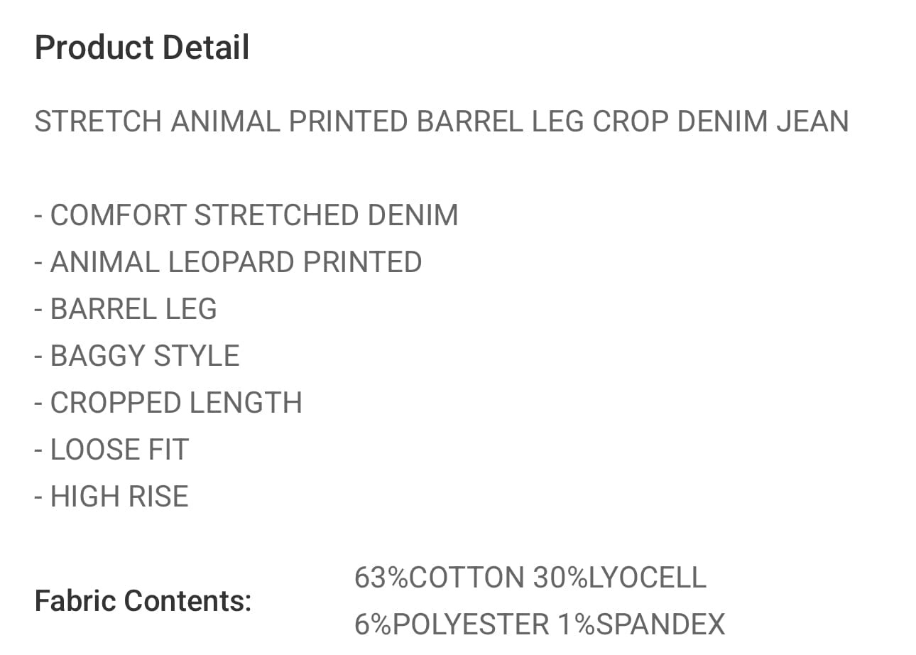 Leopard Print Stretchy Barrel Jeans Bottoms Anniewear 