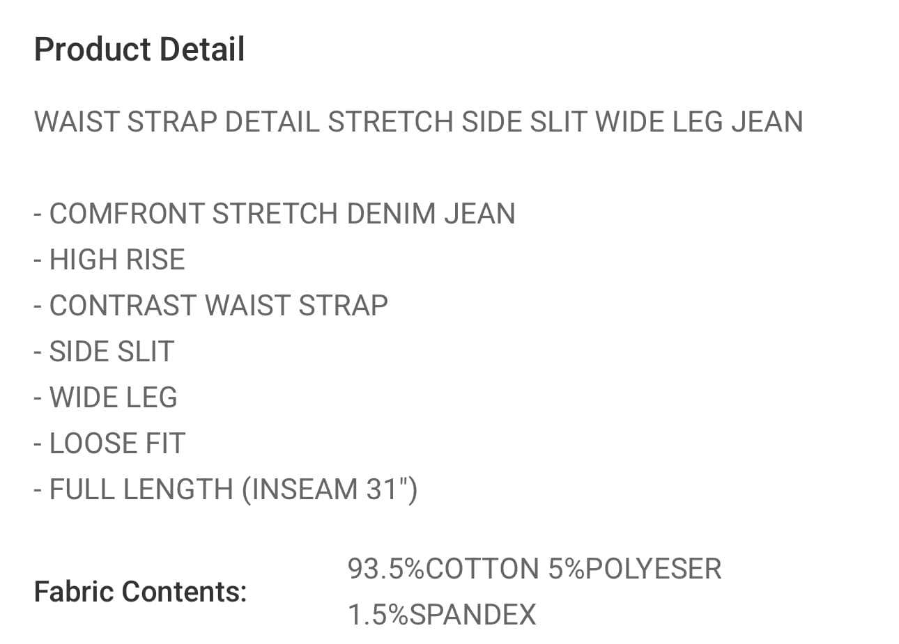 Medium Wash Draw String Side Slit Wide Leg Jeans Bottoms Anniewear 