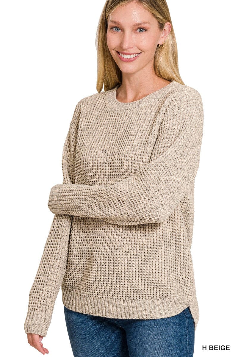 Heather Beige Round Hem Basic Knit Sweater The Humming Arrow Boutique 