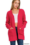 Viva Magenta Waffle Knit Pocket Cardigan The Humming Arrow Boutique 