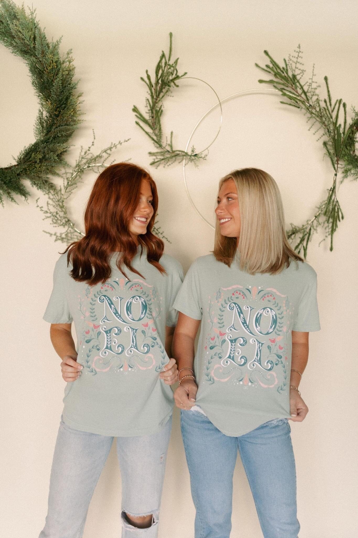 Sage Green Noel Christmas Graphic Tee Short sleeve Chaudoin Creations 