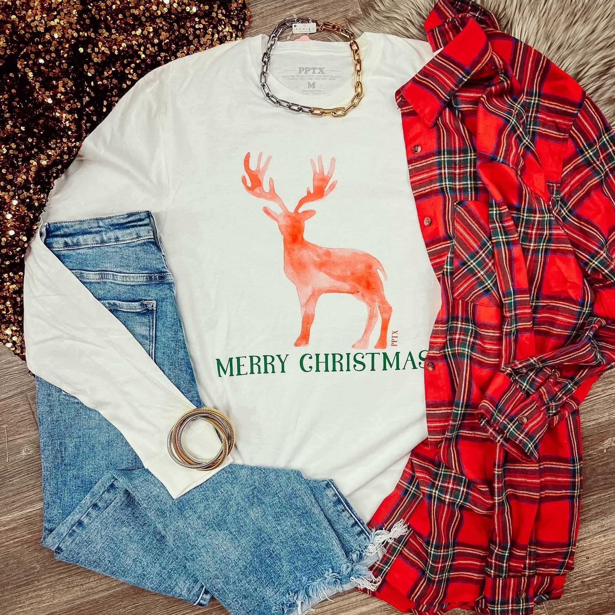 Watercolor Reindeer Long Sleeve Shirt Long sleeve PPTX 