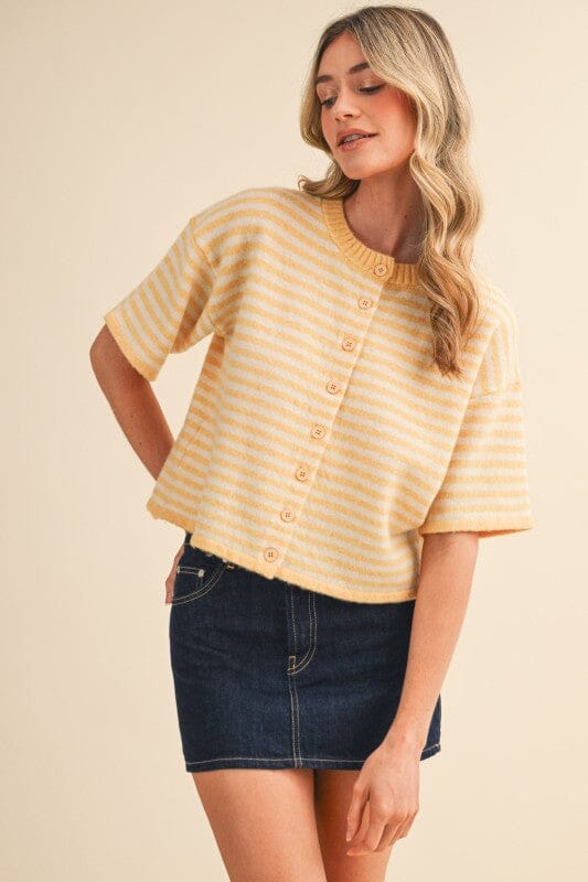Butter Yellow Striped Short Sleeve Sweater Cardigan Cardigan &amp;merci 