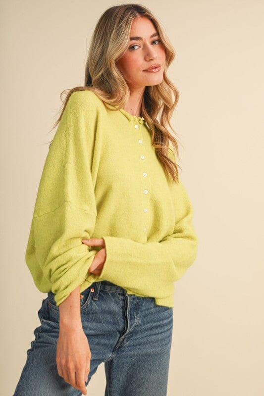 Lime Green Rolled Hem Long Sleeve Sweater Cardigan Cardigan &amp;merci 