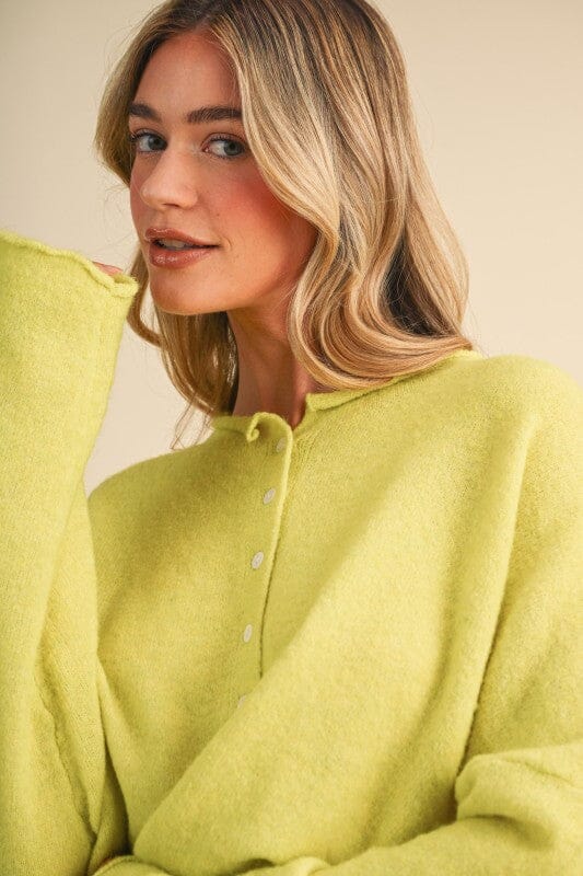 Lime Green Rolled Hem Long Sleeve Sweater Cardigan Cardigan &amp;merci 