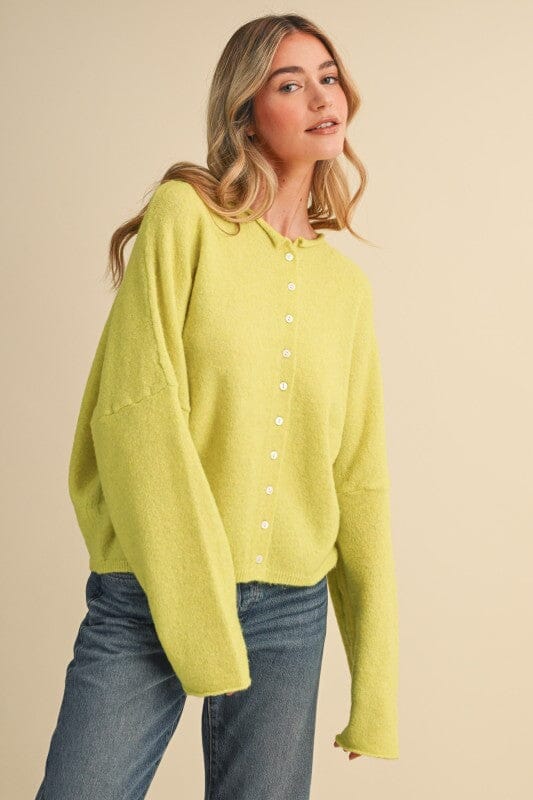 Lime Green Rolled Hem Long Sleeve Sweater Cardigan Cardigan &amp;merci 