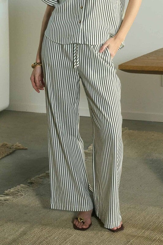 Curvy Ivory Stripe Drawstring Linen Pants Bottoms blu pepper 