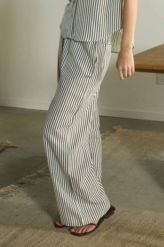 Curvy Ivory Stripe Drawstring Linen Pants Bottoms blu pepper 
