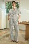 Curvy Ivory Stripe Drawstring Linen Pants Bottoms blu pepper 
