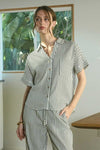 Curvy Ivory Stripe Button Down Short Sleeve Top Short sleeve blu pepper 