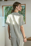 Curvy Ivory Stripe Button Down Short Sleeve Top Short sleeve blu pepper 