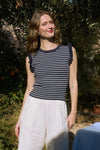 Navy Stripe Ruffle Sleeve Tank Top Summer Tanks blu pepper 