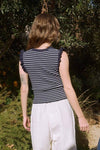 Navy Stripe Ruffle Sleeve Tank Top Summer Tanks blu pepper 