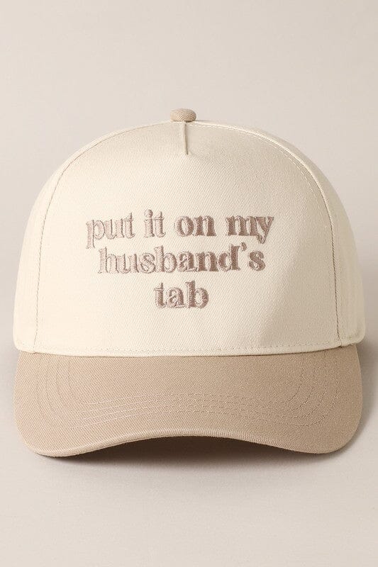 Put It On My Husband’s Tab Beige Embroidered Trucker Hat Hats Fashion City 