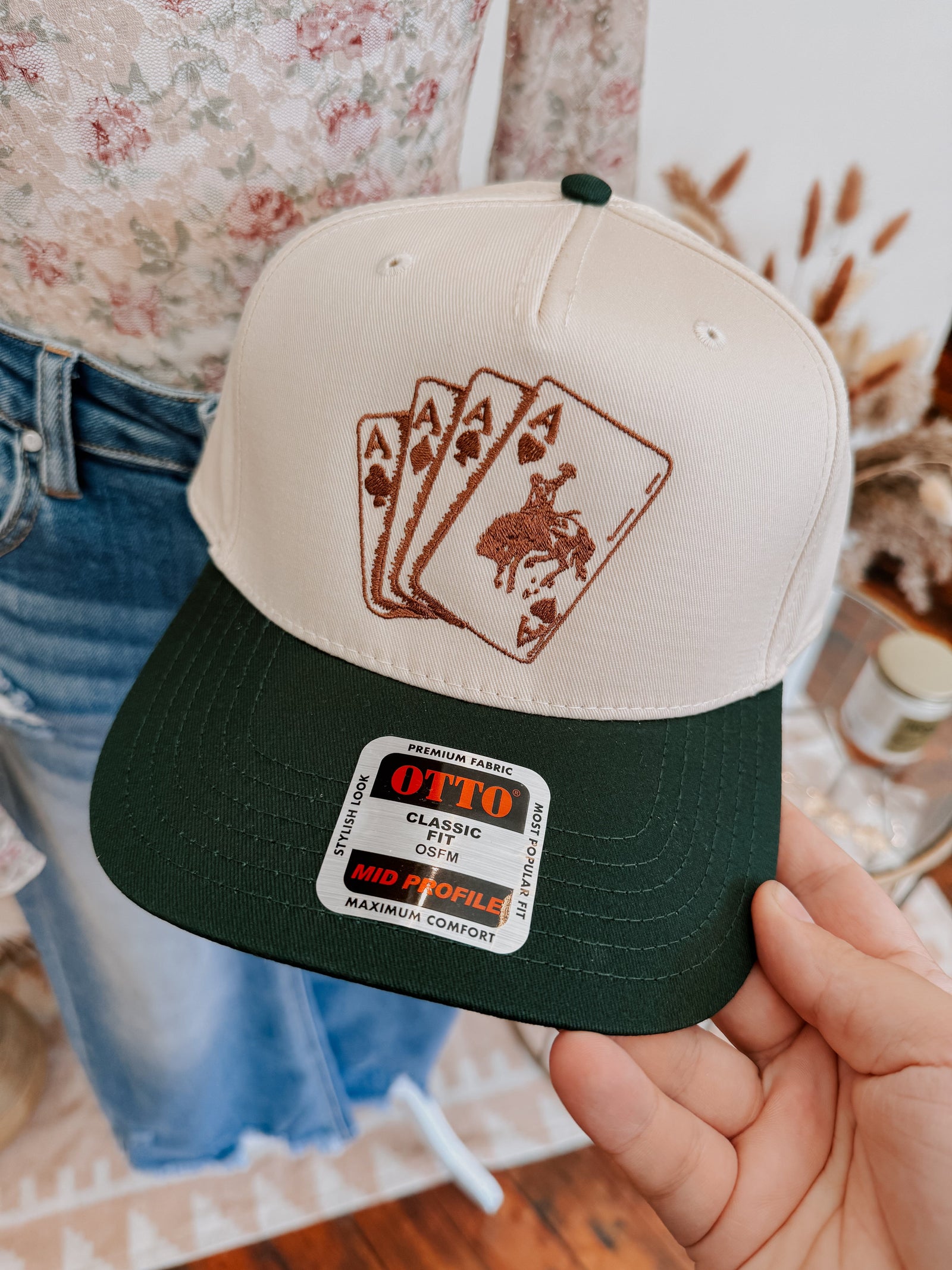 Cowboy Card Dark Green Embroidered Adjustable Snap Back Trucker Hat Hats Fashion City 