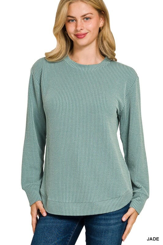 Jade Green Ribbed Long Sleeve Top Long sleeve Zenana 