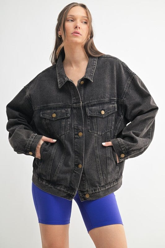 Charcoal Grey Boxy Cut Oversized Denim Jacket Cardigan Mono B 