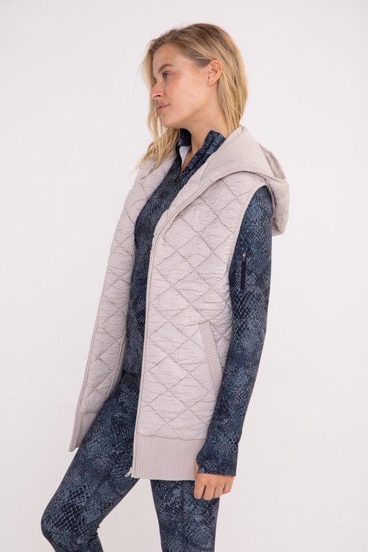 Taupe Quilted Fleece Vest with Hood Outerwear Mono B 