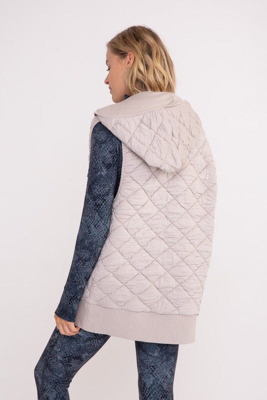 Taupe Quilted Fleece Vest with Hood Outerwear Mono B 