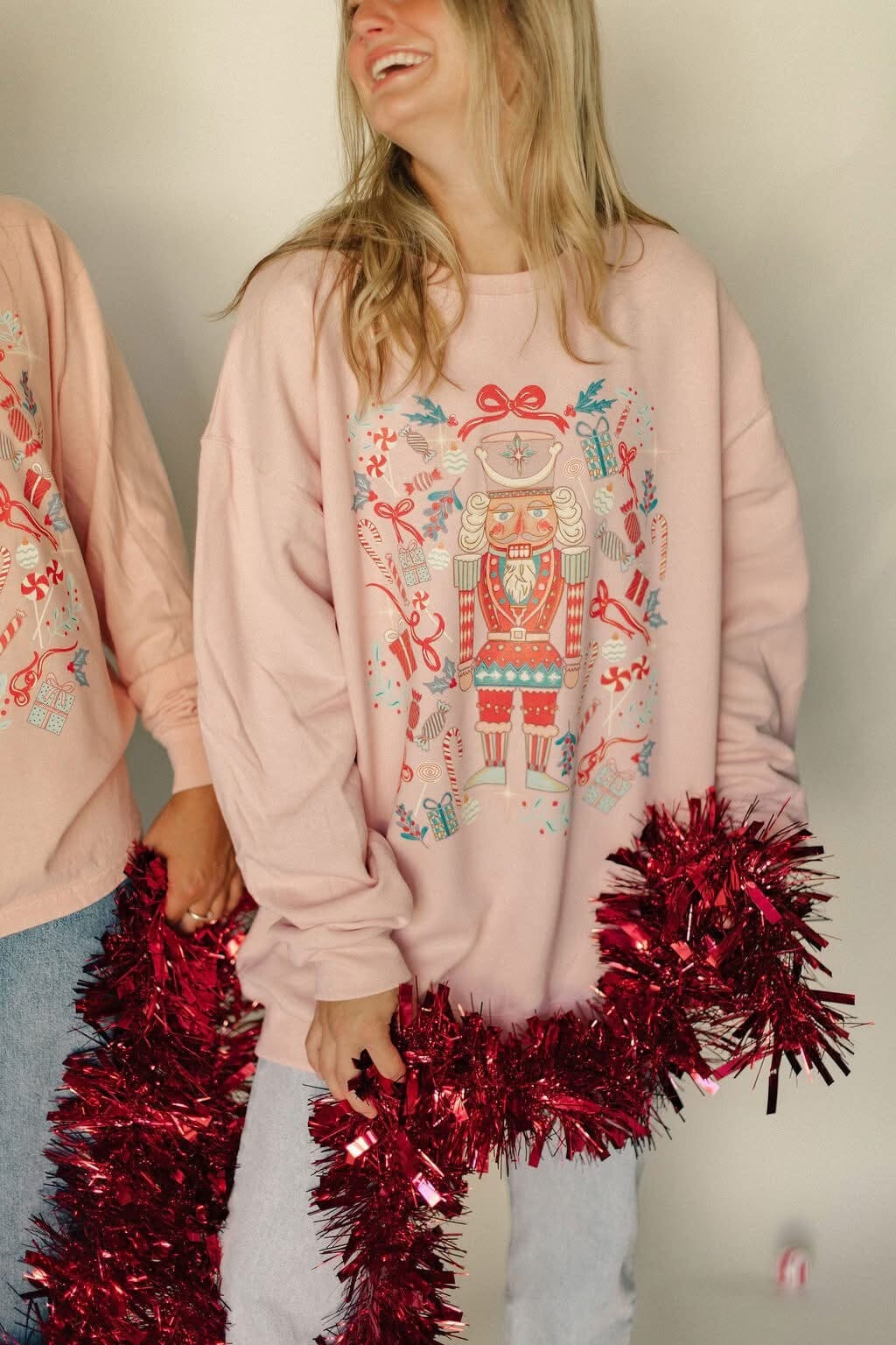 Whimsical Nutcracker Blush Pink Crewneck Sweatshirt Short sleeve Chaudoin Creations 