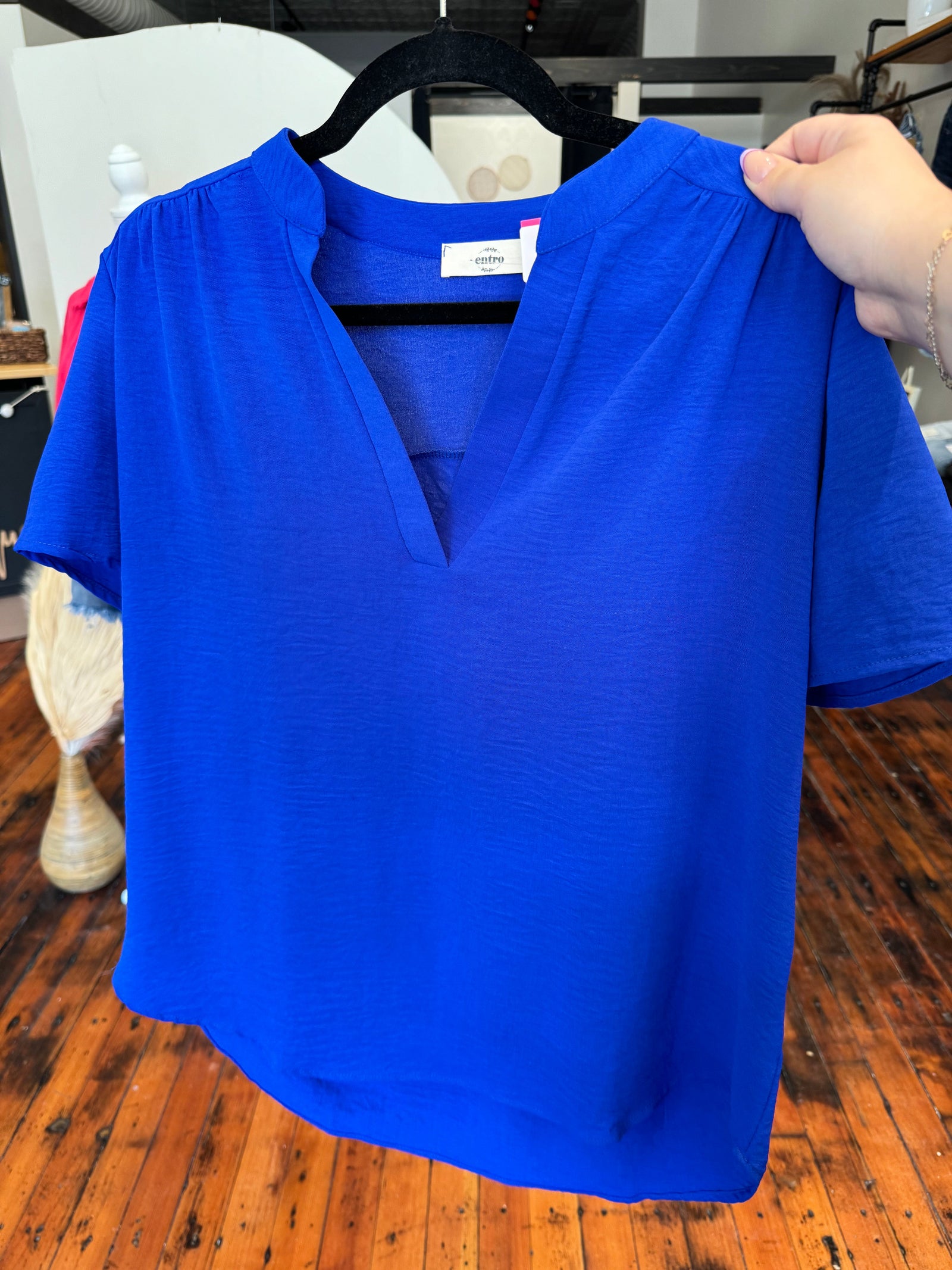Royal Blue V Neck Short Sleeve Blouse Short sleeve Other 
