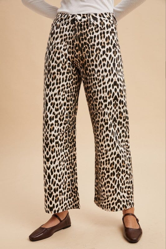 Leopard Print Stretchy Barrel Jeans Bottoms Anniewear 