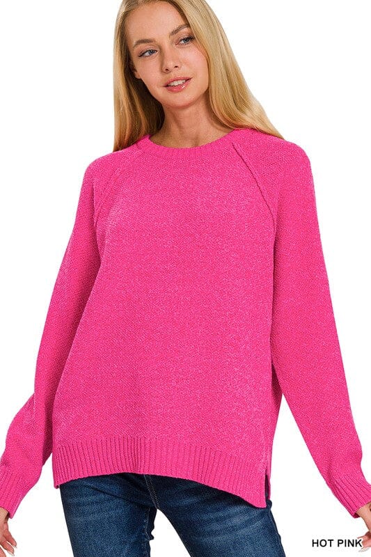 Hot Pink Chenille Raglan Long Sleeve Sweater Long sleeve Zenana 