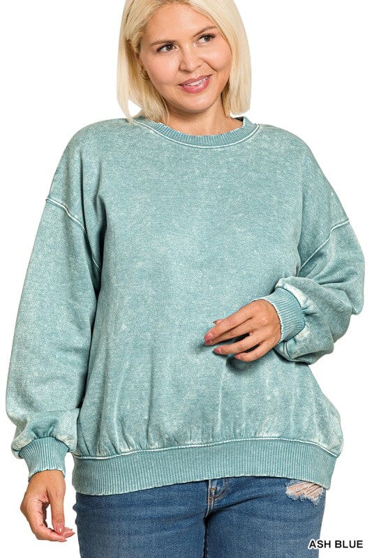 Ash Blue Vintage Wash Crewneck Pullover Long sleeve Zenana 