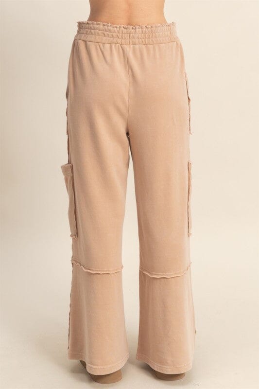 Taupe Mineral Wash Oversized Cargo Sweatpants Bottoms HyFve 