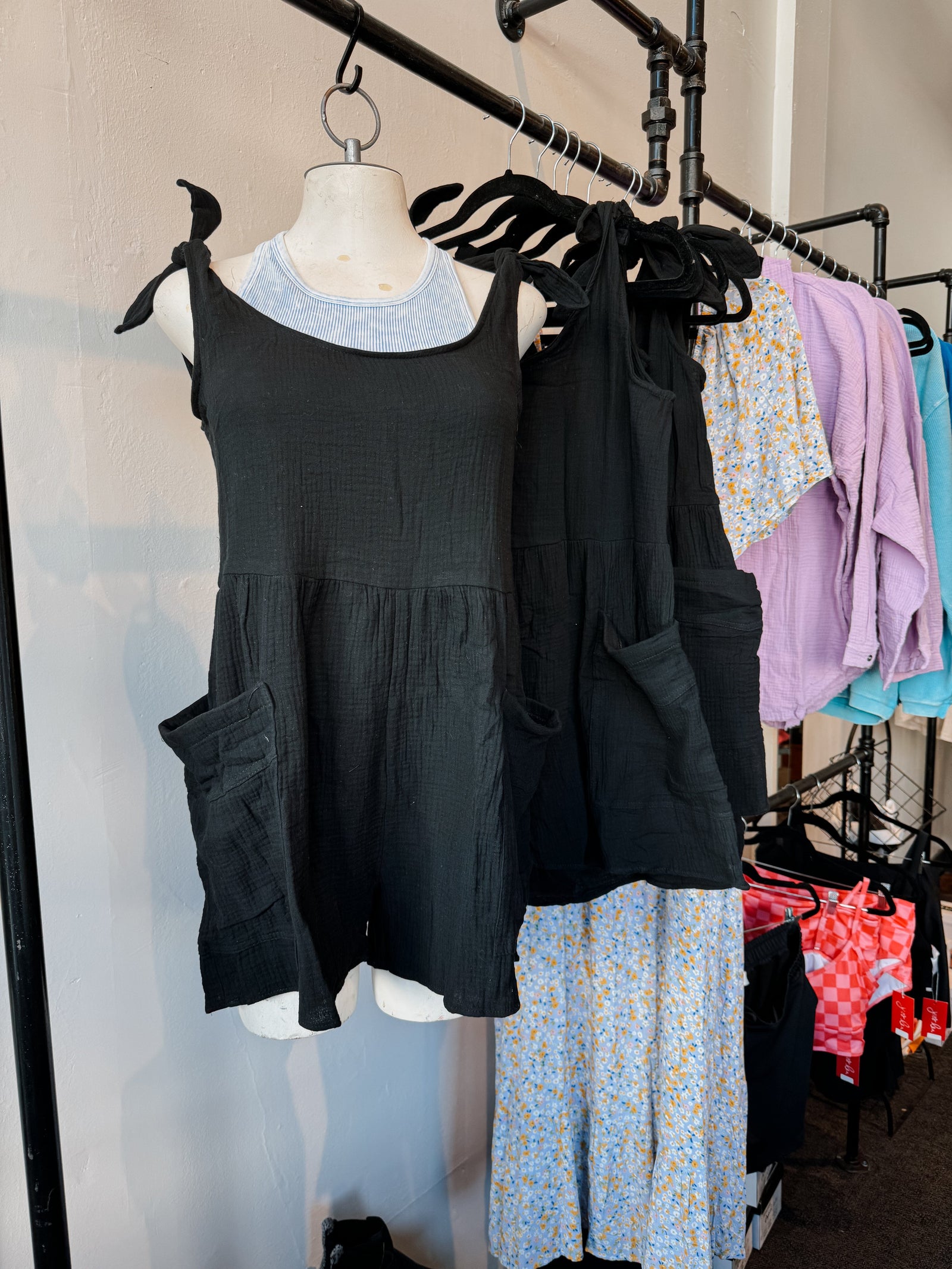 Black Tie Shoulder Loose Fitting Romper Jumpsuit & Rompers Grace & Rose 