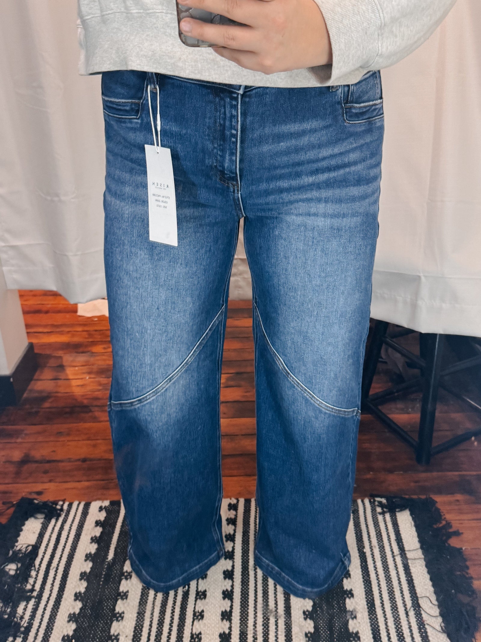 Risen Midrise Dark Wash Sean Detail Wide Leg Jeans Bottoms Risen 