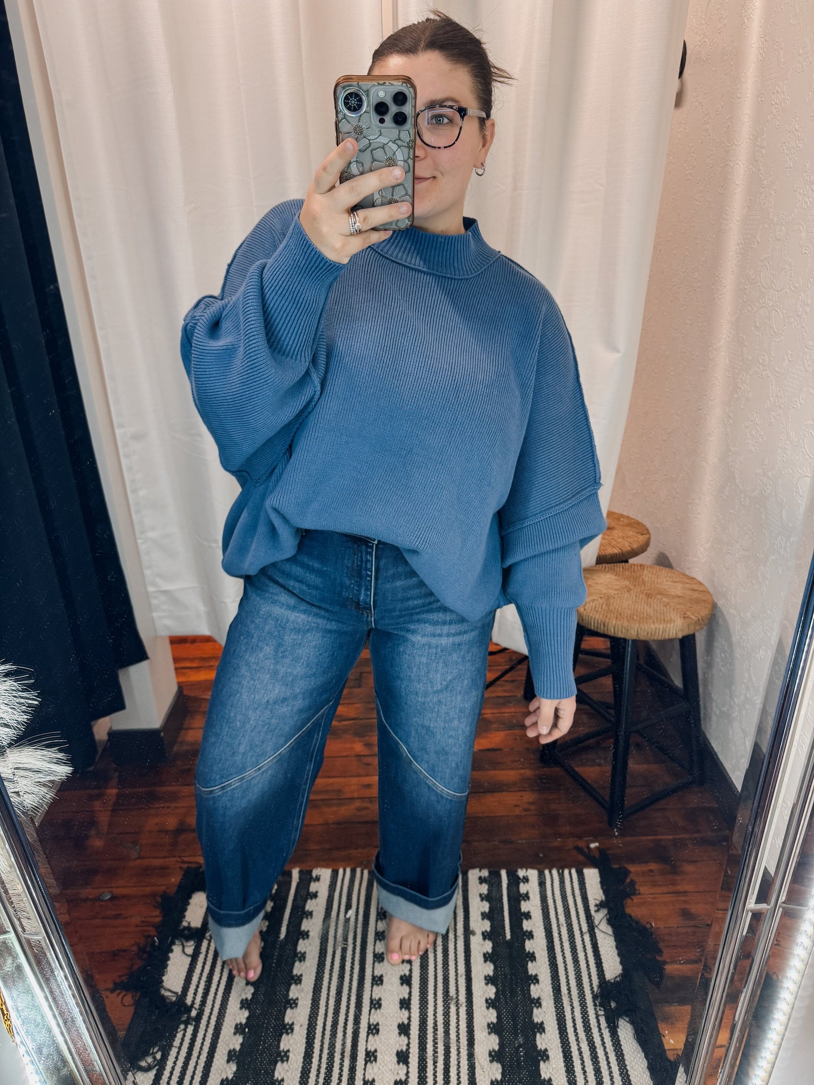 Risen Midrise Dark Wash Sean Detail Wide Leg Jeans Bottoms Risen 