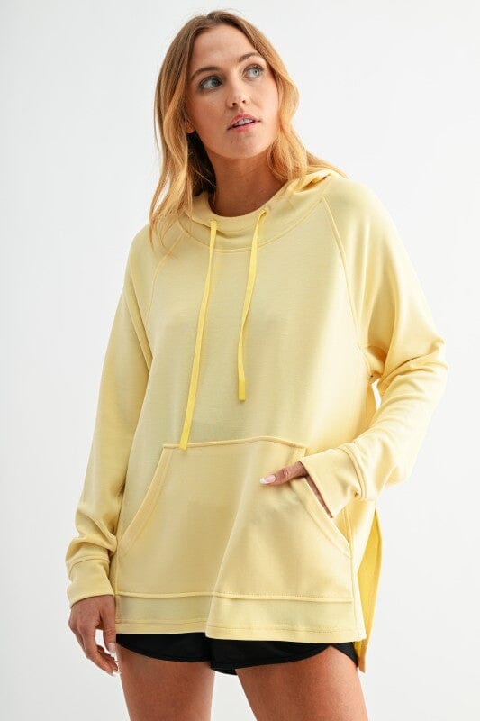 Butter Yellow Cowl Neck Split Hem Hoodie Long sleeve Mono B 