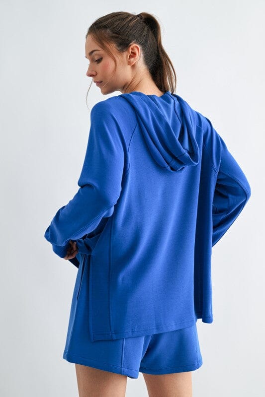 Cobalt Blue Cowl Neck Split Hem Hoodie Long sleeve Mono B 