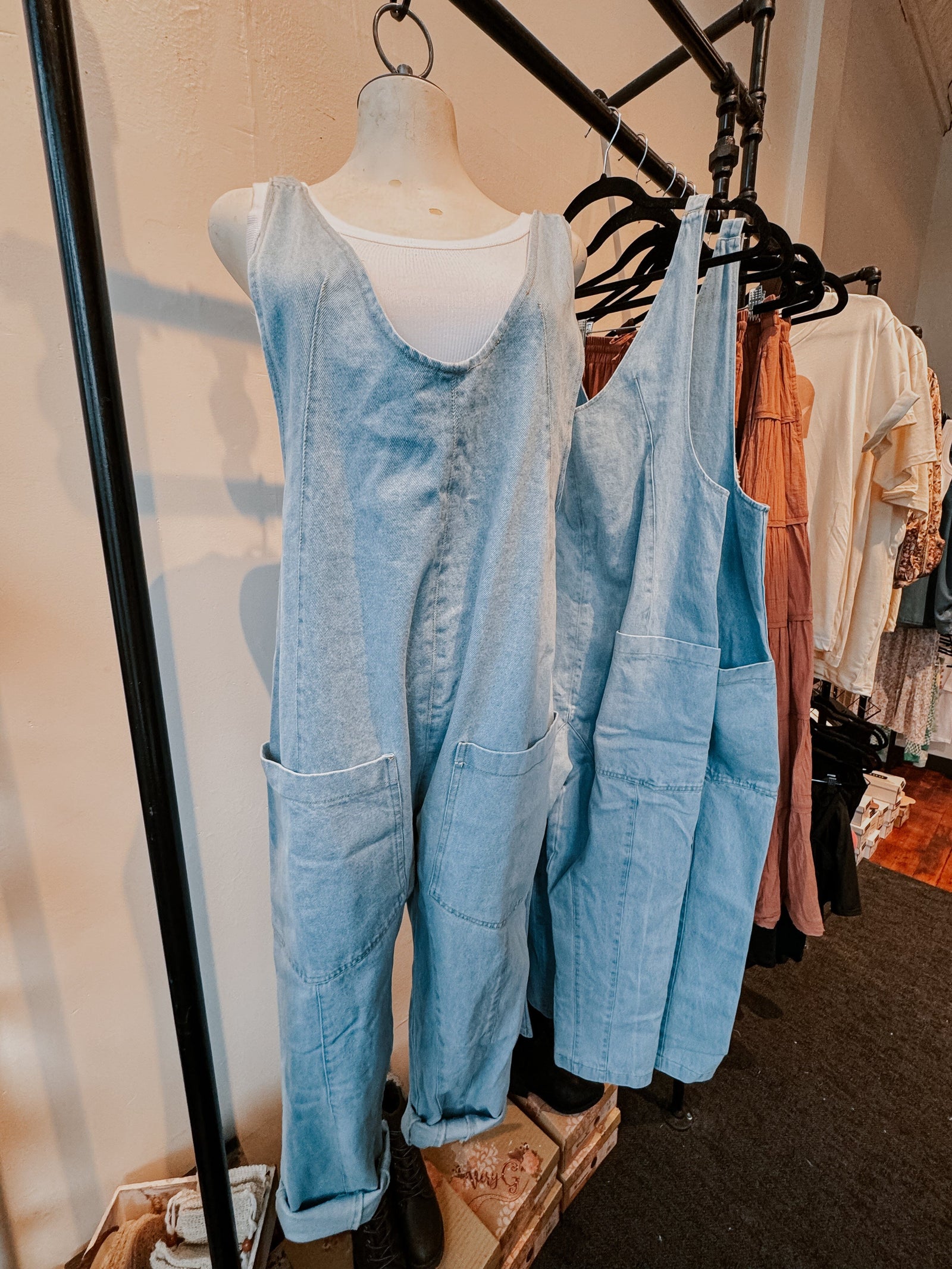 Denim Adjustable Strap Loose Fit Overalls Jumpsuits & Rompers The Humming Arrow Boutique 