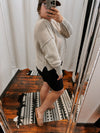 Light Mocha Ribbed Side Slit Long Sleeve Sweater Long sleeve Zenana 