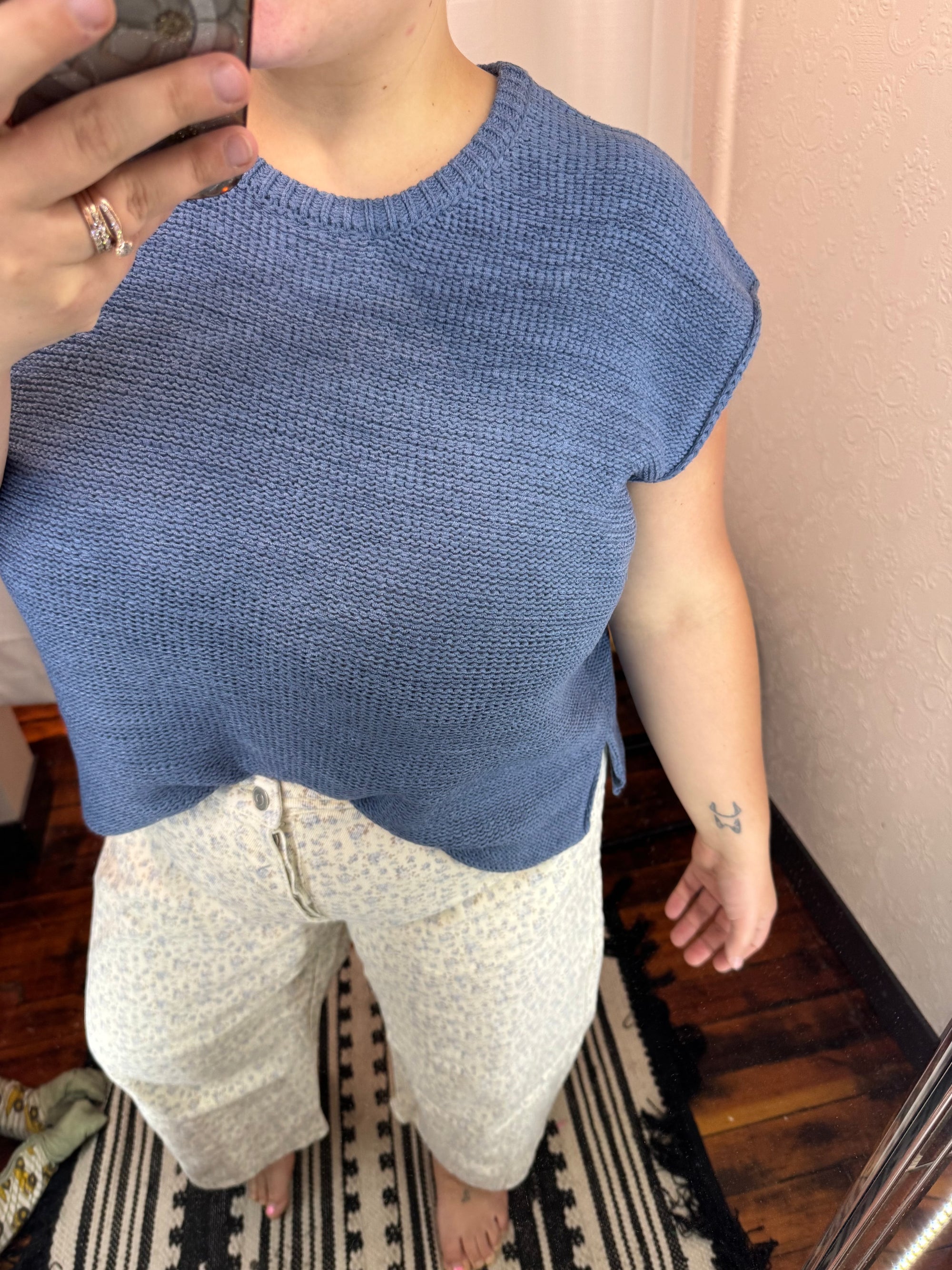Dusty Blue Oversized Side Slit Sweater Vest Summer Tanks Zenana 