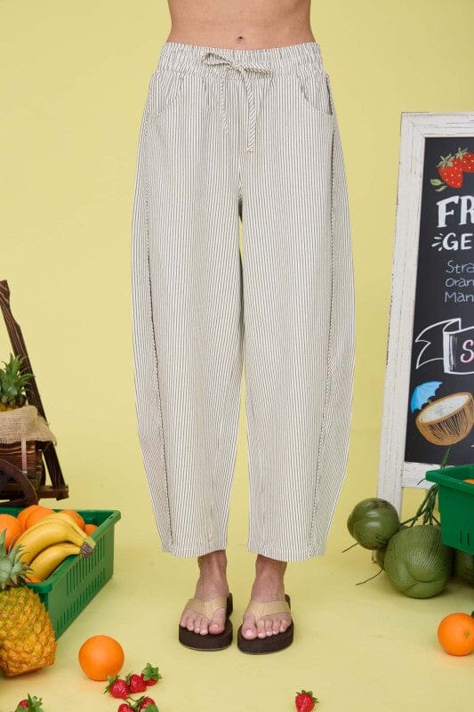 Sage Green Stripe Elastic Drawstring Baggy Wide Leg Pants Bottoms blu pepper 