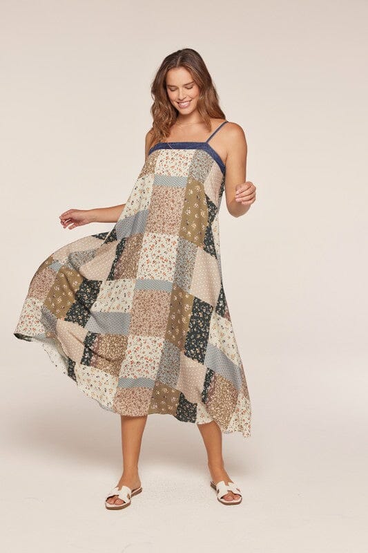 PREORDER | Floral Patchwork Tie Back Midi Dress Dress Tea and rose 