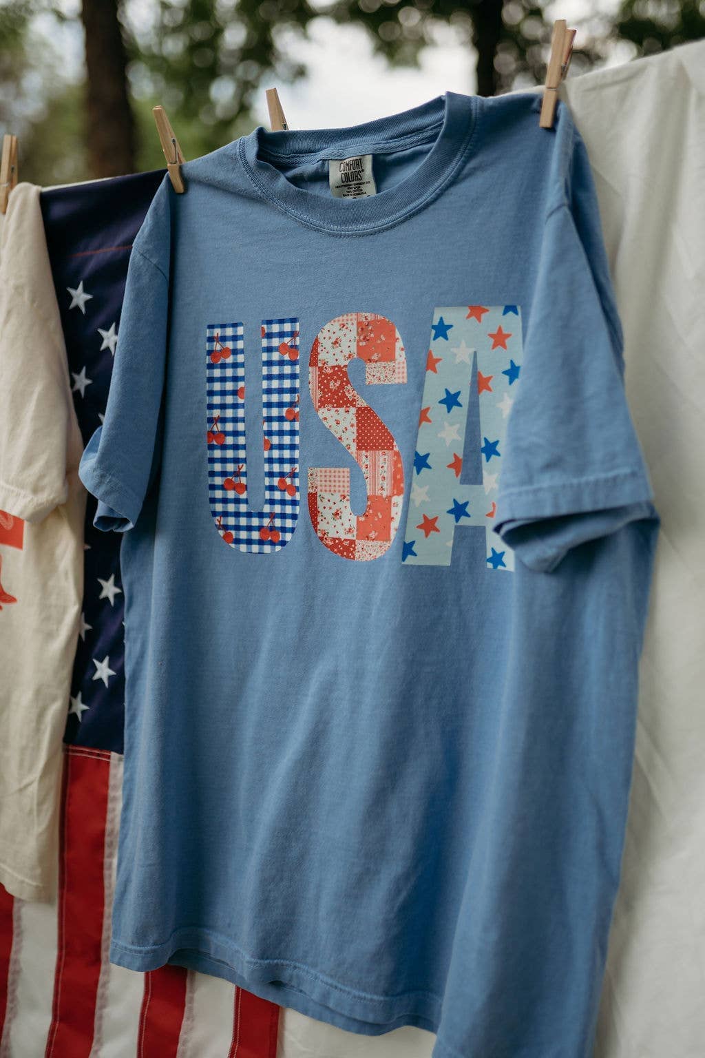 USA Patchwork Comfort Colors Graphic Tee Short sleeve Jules Co 