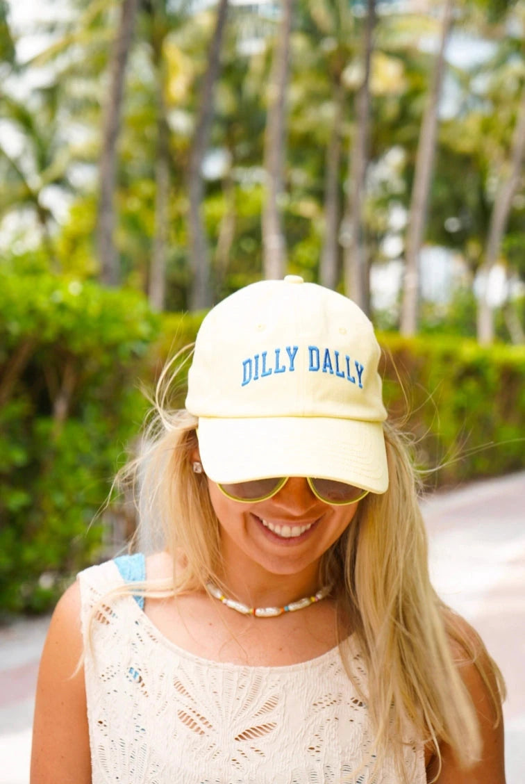 Dilly Dally Butter Yellow and Blue Embroidered Dad Hat Hats Kenz Kustomz 
